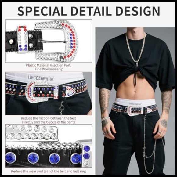 Western Plastic Buckle Rhinestone Belt with PU Leather Strap main image 5
